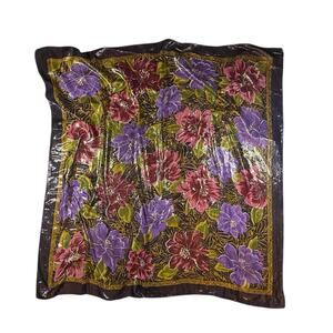 Vintage 80s Oscar DeLa Renta Metallic Floral Scarf/Wrap - 40”x40”